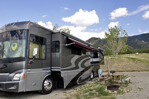 the RV of the two RV Gypsies at Great Sand Dunes Oasis RV campground